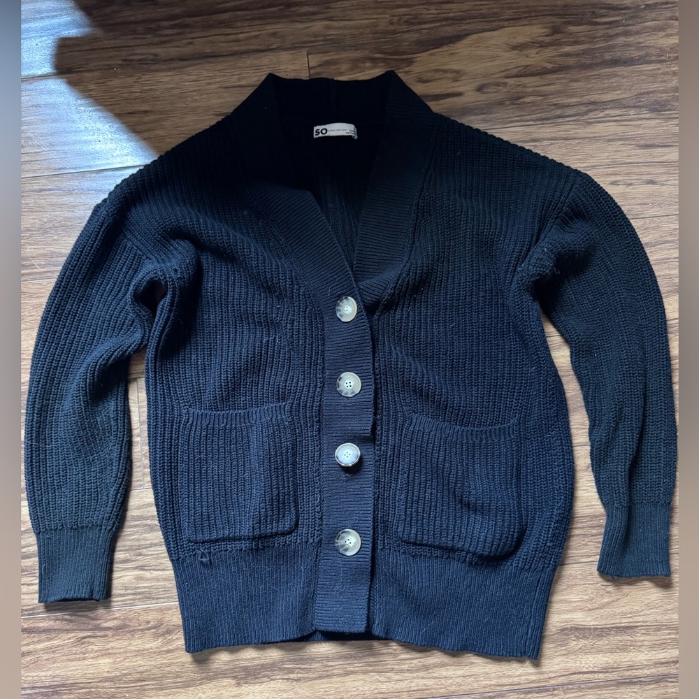 SO RIBBED OVERSIZED BUTTON DOWN CARDIGAN SWEATER BLACK SIZE XS